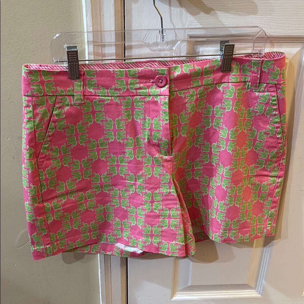 Crown & Ivy Pink and Green shorts with fun print - elephants, like new!